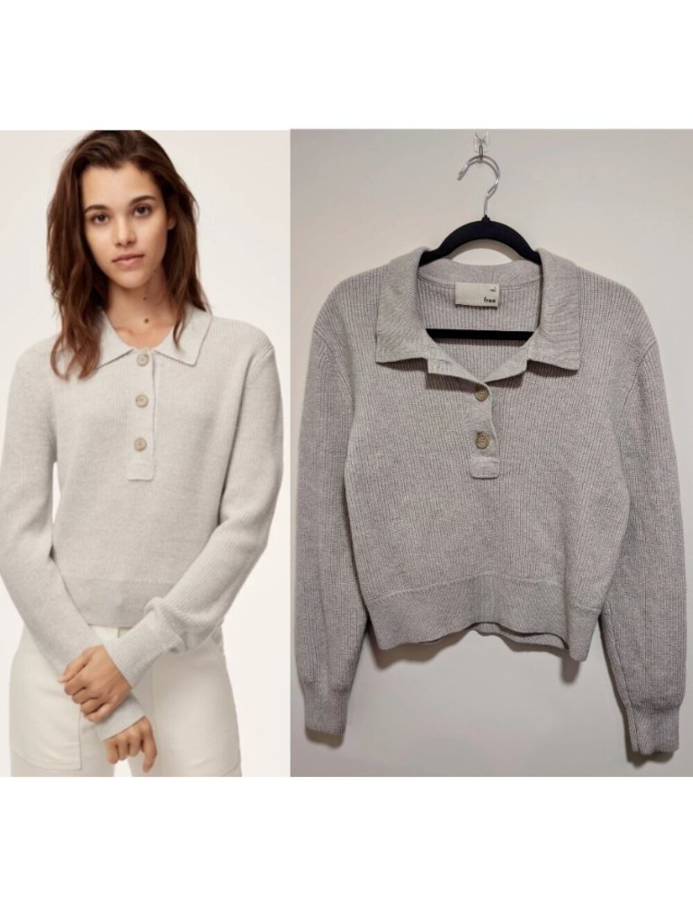 Aritzia Wilfred Free | Henley Polo Sweater In Heather Light Grey